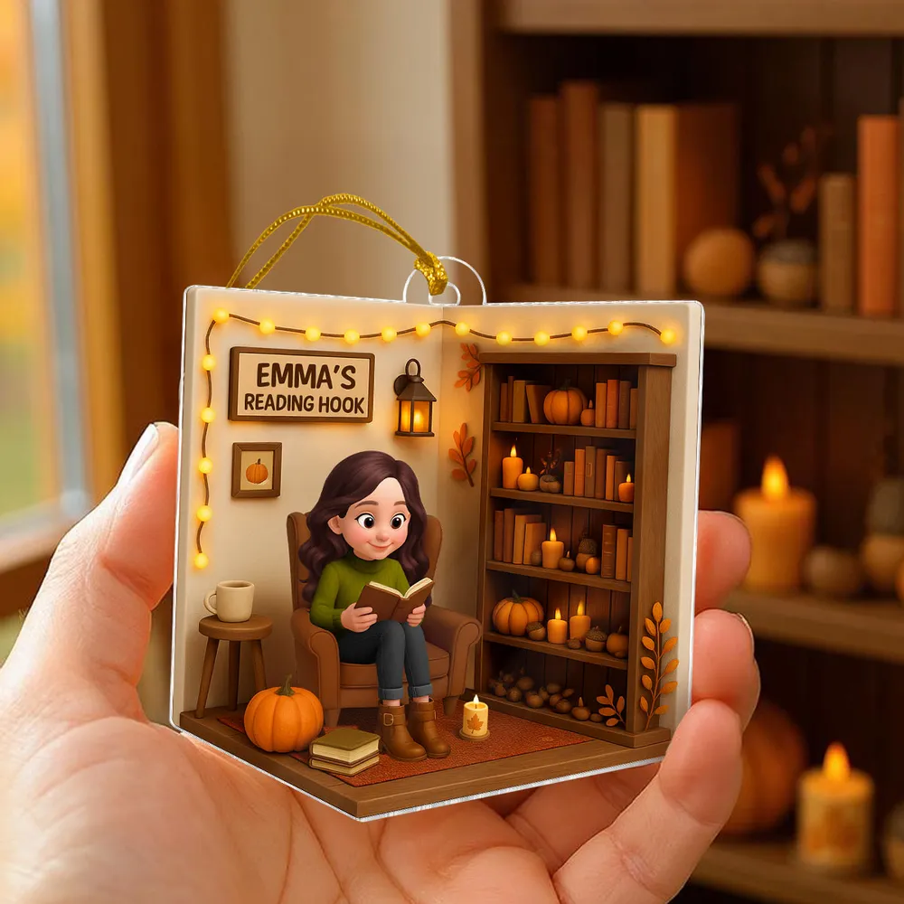 Cozy Autumn Reading Nook Personalized Ornament, Gift for Book Lovers, Creative Fall Gift for Her - Image 6