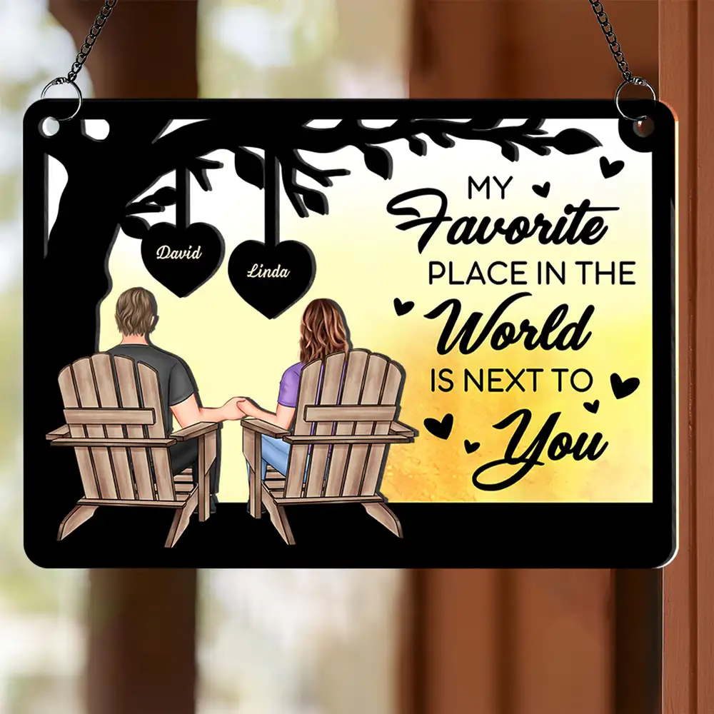 Always by Your Side - Custom "My Favorite Place in the World is Next to You" Wood and Acrylic Layered Ornament, Perfect for Couples