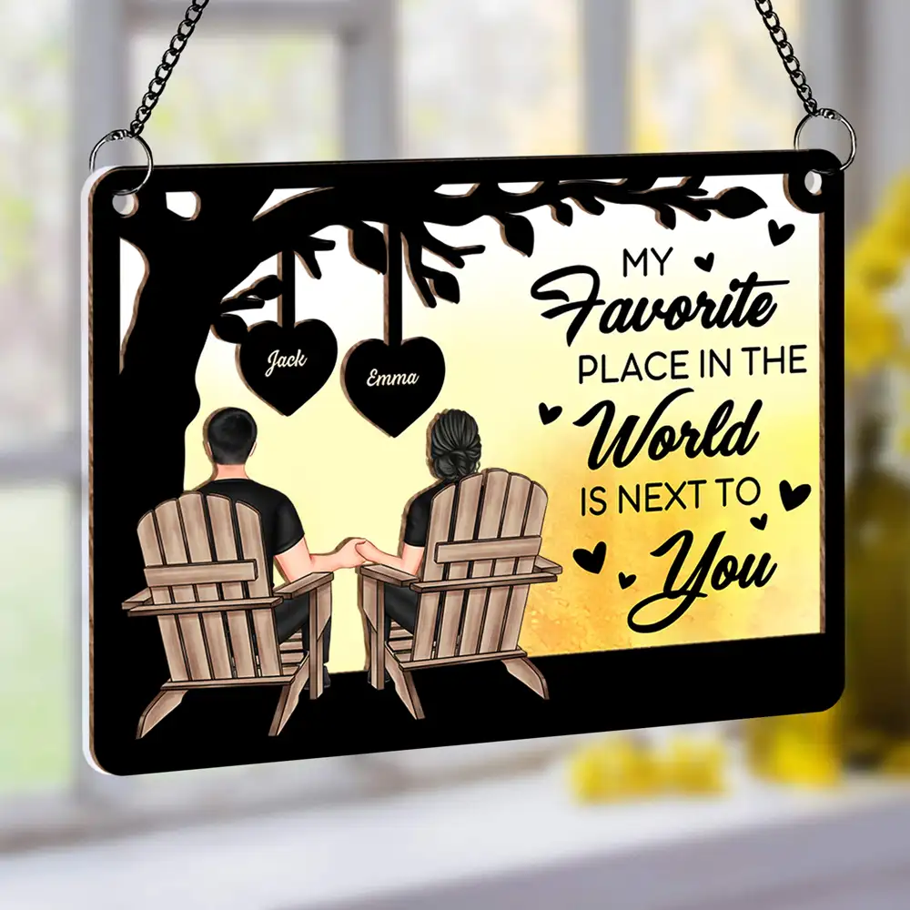 Always by Your Side - Custom "My Favorite Place in the World is Next to You" Wood and Acrylic Layered Ornament, Perfect for Couples - Image 2