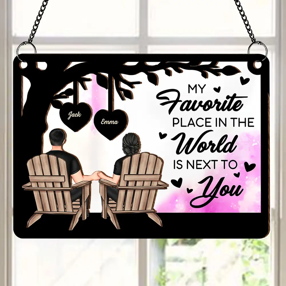 Always by Your Side - Custom "My Favorite Place in the World is Next to You" Wood and Acrylic Layered Ornament, Perfect for Couples - Image 3