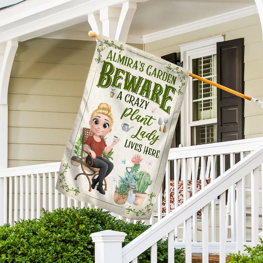 Customizable Plant Lover Garden Flag – “Beware A Crazy Plant Lady” Quote, Perfect for Gardeners - Image 6