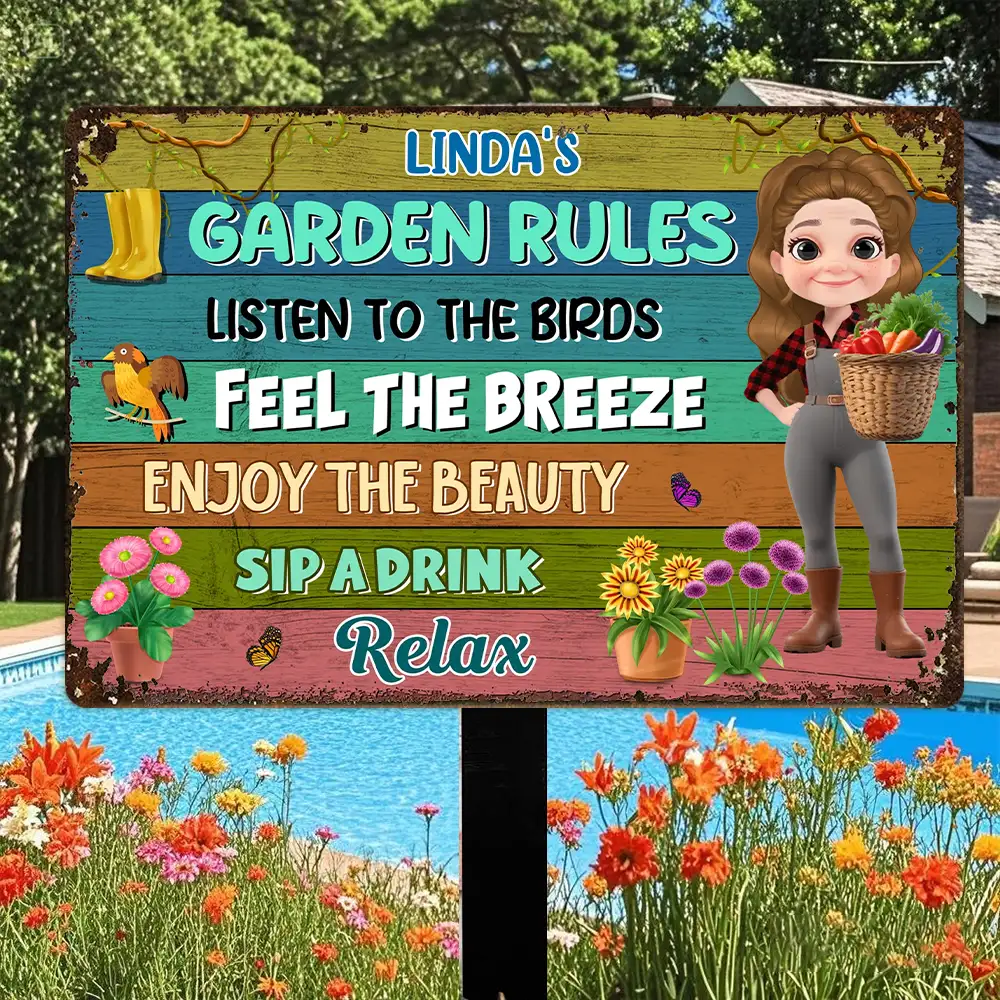 Garden Rules Custom Rectangular Iron Sign – Listen to the Birds, Feel the Breeze, Enjoy the Beauty – Gift for Garden Lovers - Image 2