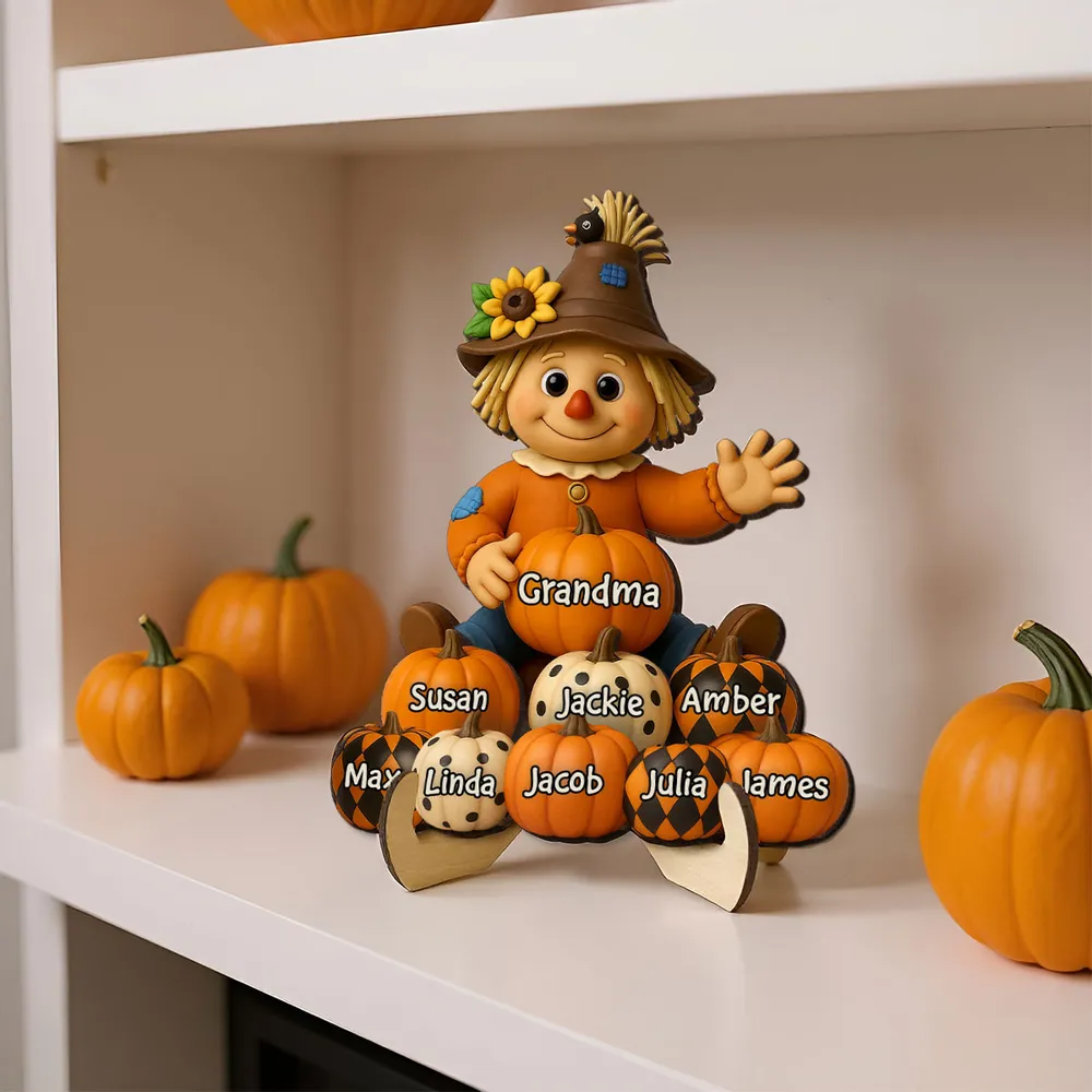 2-Layer Wooden Plaque with Scarecrow and Pumpkin Theme, Personalized Grandma & Family Keepsake Gift - Image 3