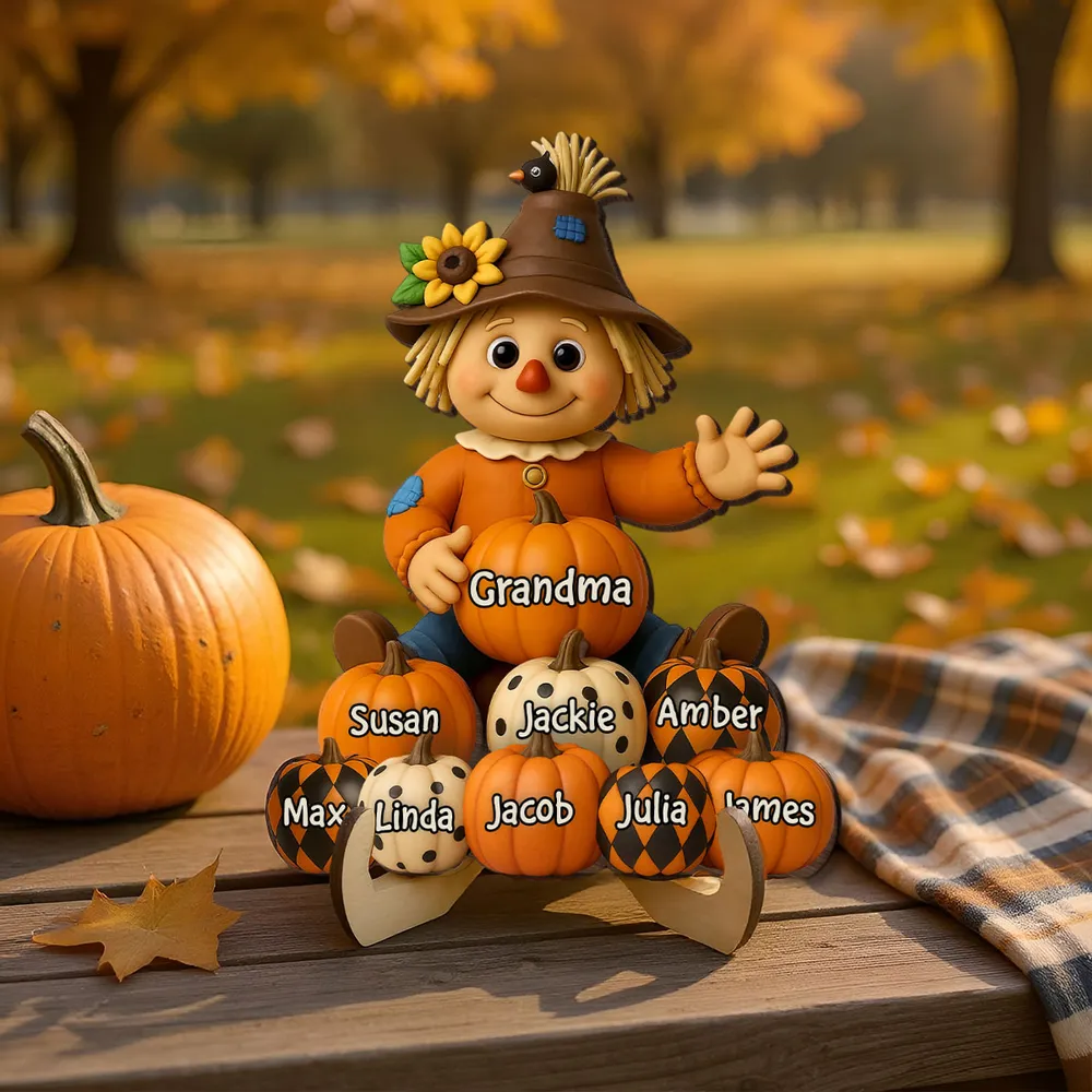 2-Layer Wooden Plaque with Scarecrow and Pumpkin Theme, Personalized Grandma & Family Keepsake Gift - Image 6
