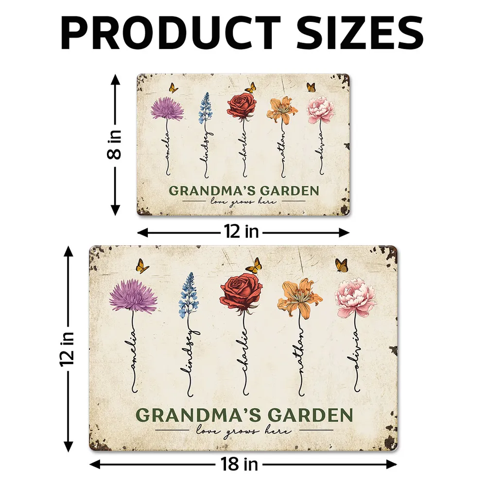 Rectangular Iron Sign – “Grandma’s Garden • Love Grows Here” Personalized Metal Plaque - Image 5