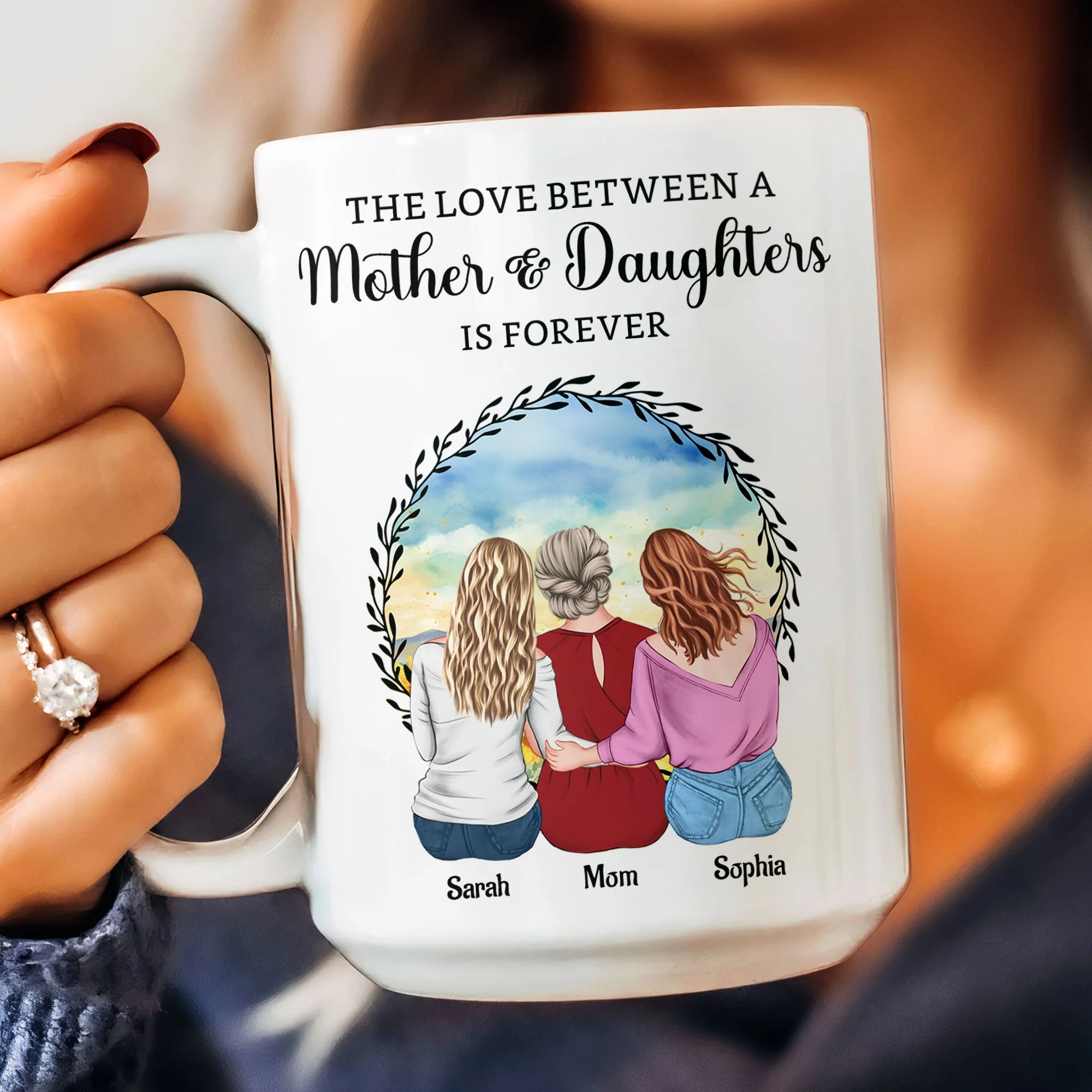 “The Love Between a Mother & Daughters” Birth Moon Ceramic Mug, Personalized Gift for Mom or Daughter - Image 4