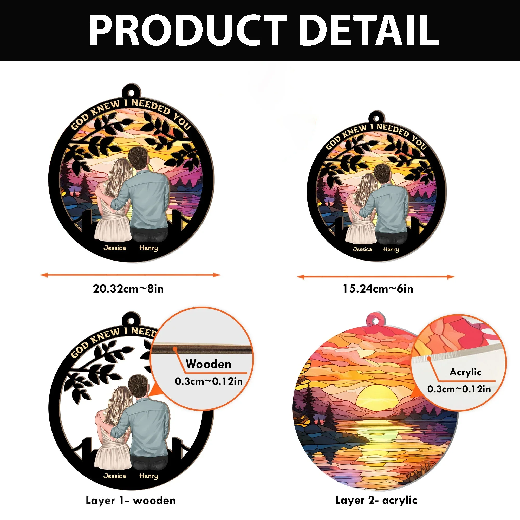 God Knew I Needed You Sunset Lake Wood and Acrylic Layered Ornament – Romantic Gift for Couples - Image 4