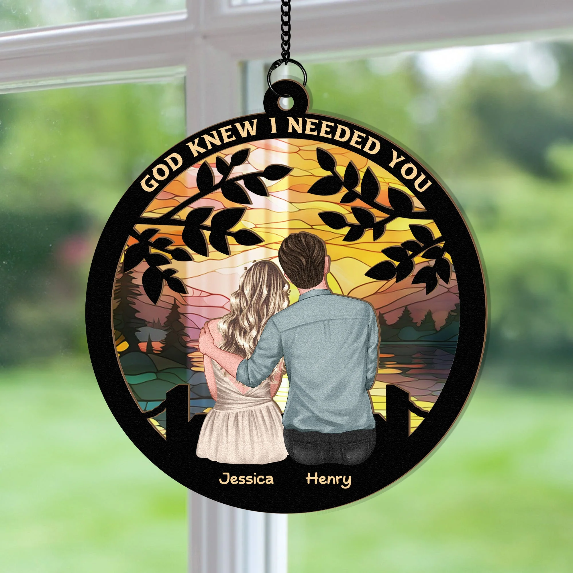 God Knew I Needed You Sunset Lake Wood and Acrylic Layered Ornament – Romantic Gift for Couples - Image 6