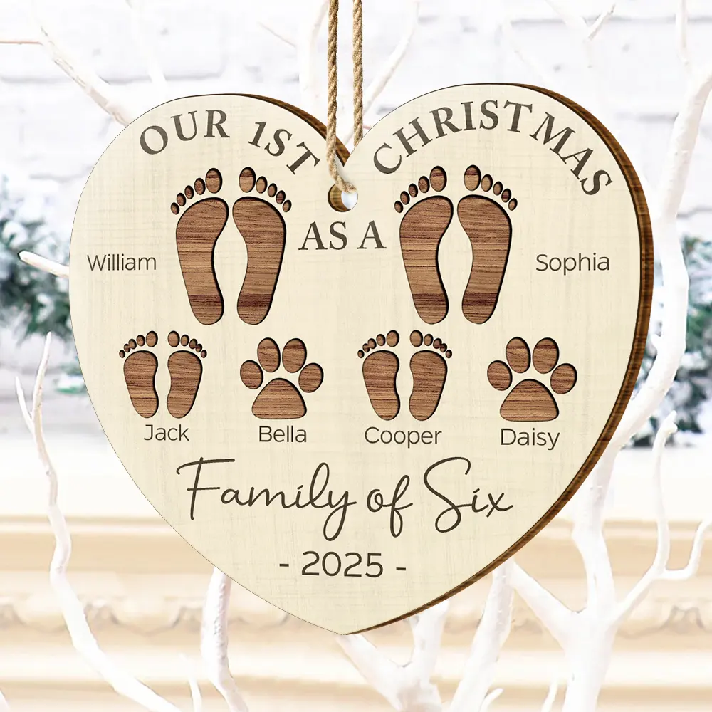 Our First Christmas As a Family – Personalized Wooden Ornament for Parents with Footprint Design, Heartfelt Gift for Loved Ones - Image 5