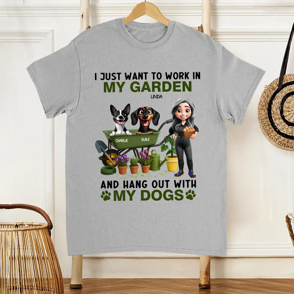 I Just Want to Work in My Garden and Hang Out With My Dogs – Personalized Illustration Classic Tee, Creative Gift for Dog Lovers - Image 2