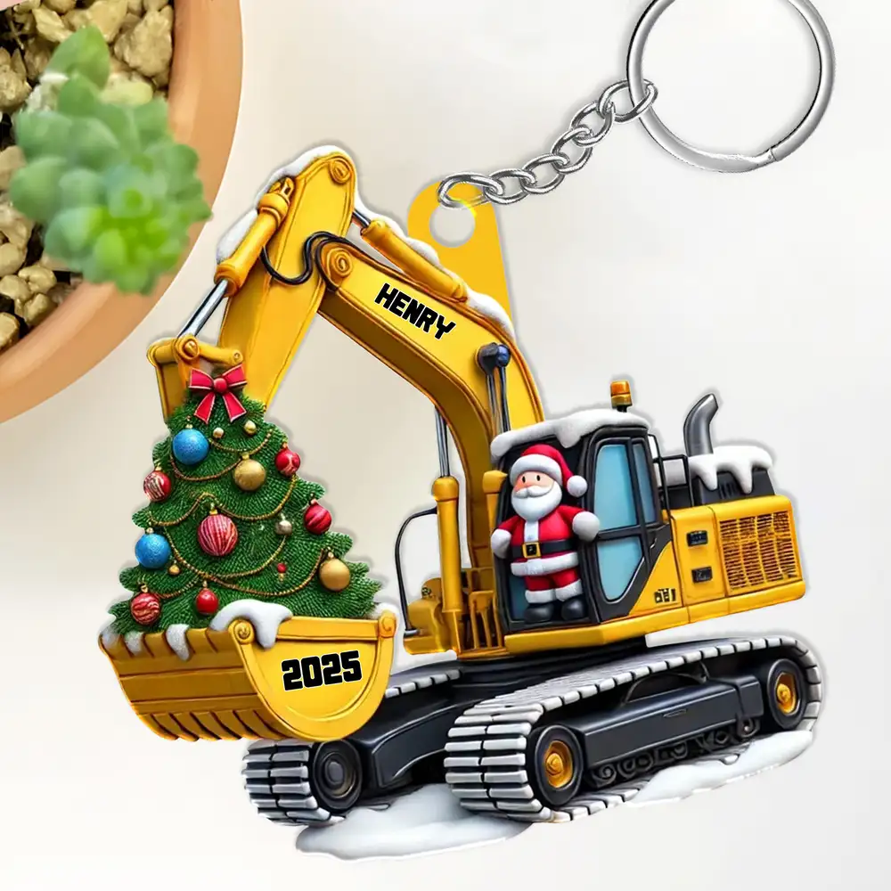 Custom Construction Truck Car Hanger with Christmas Tree and Santa – Gift for Kids or Grandson - Image 2