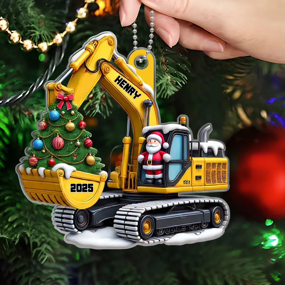 Custom Construction Truck Car Hanger with Christmas Tree and Santa – Gift for Kids or Grandson - Image 5