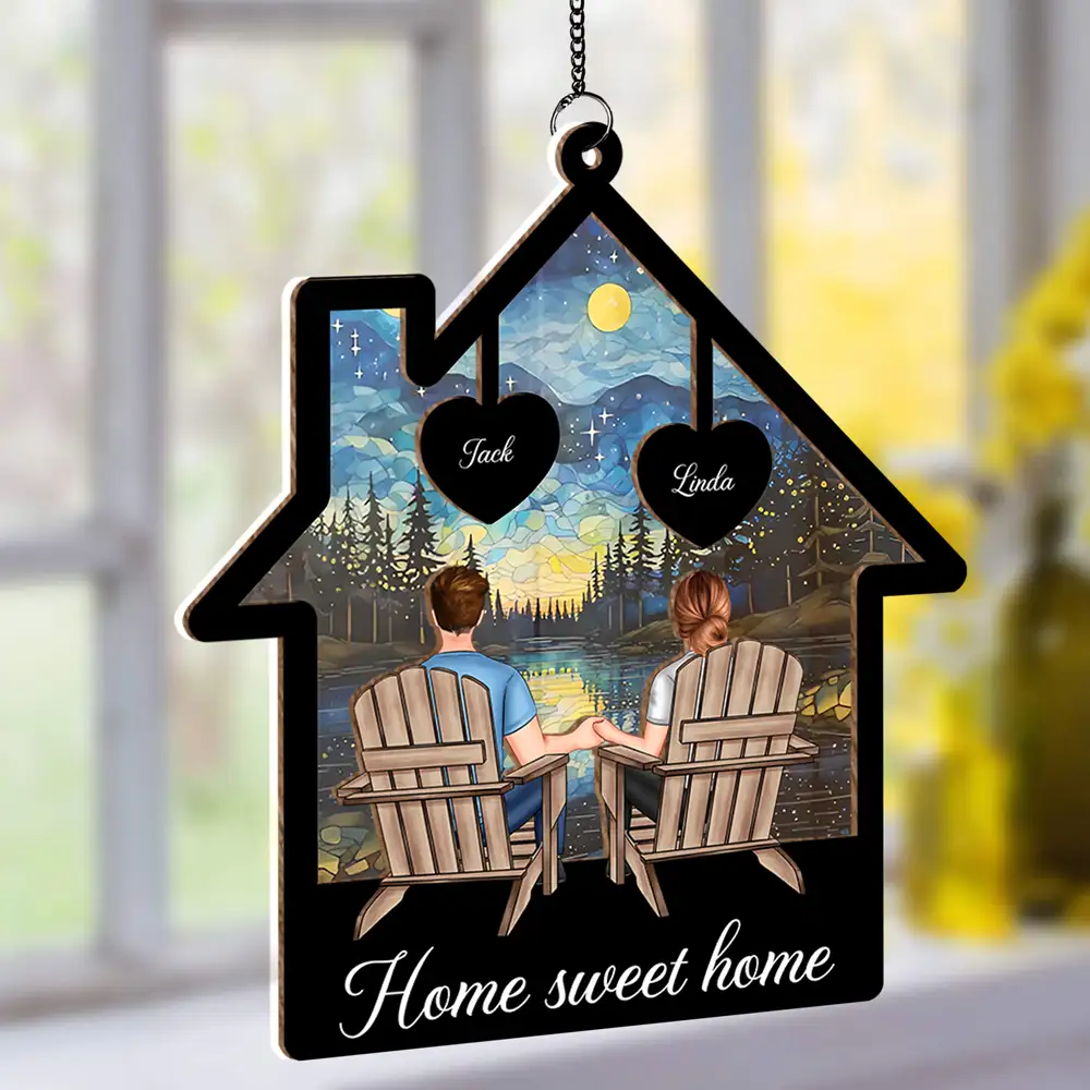 Starlit Forest Scene Couple Ornament – Personalized Wood and Acrylic Hanging Keepsake for Lovers - Image 2