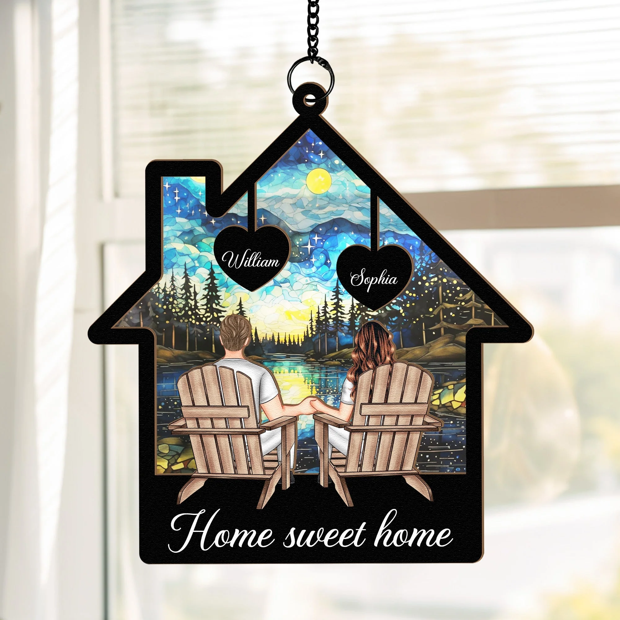 Starlit Forest Scene Couple Ornament – Personalized Wood and Acrylic Hanging Keepsake for Lovers - Image 5