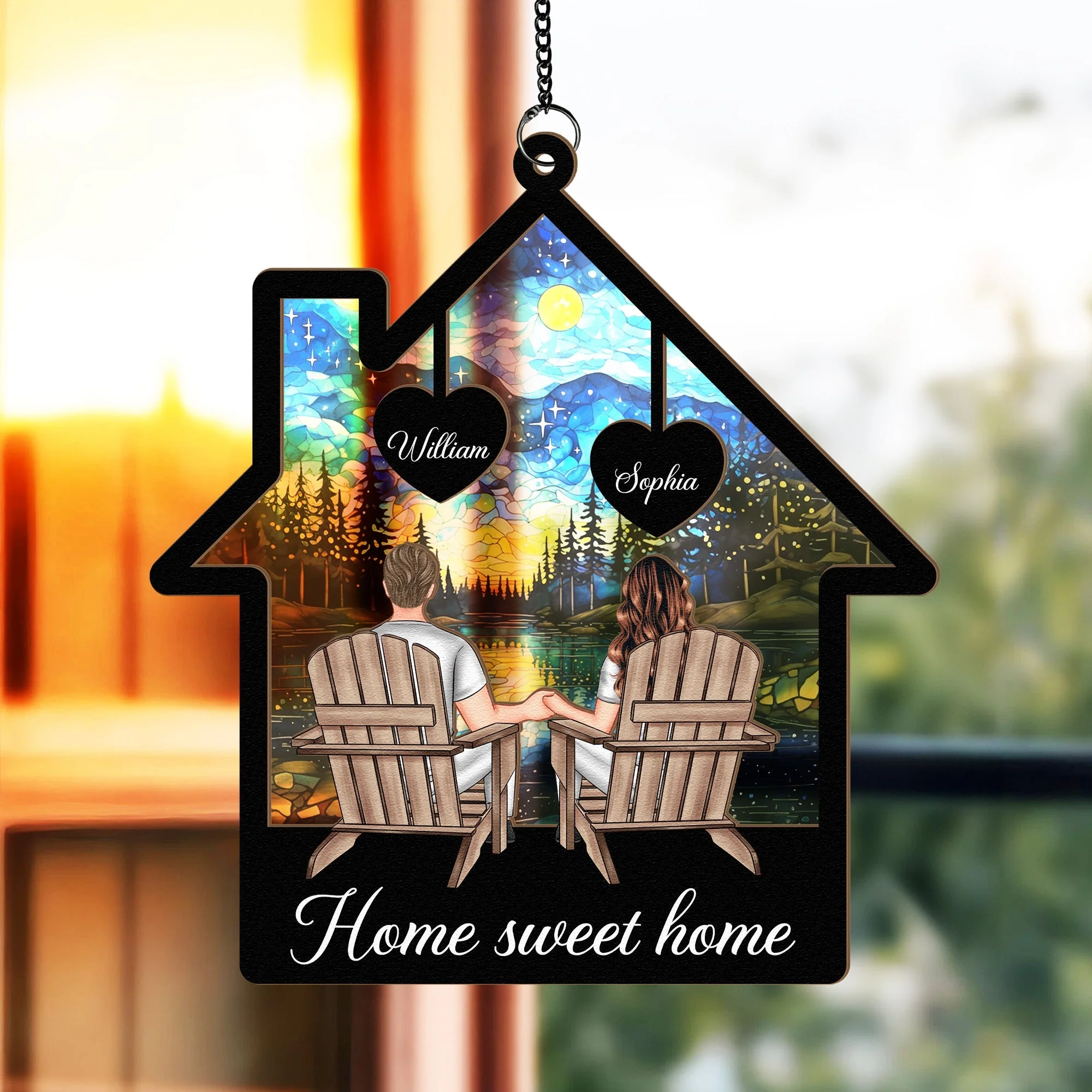 Starlit Forest Scene Couple Ornament – Personalized Wood and Acrylic Hanging Keepsake for Lovers - Image 6