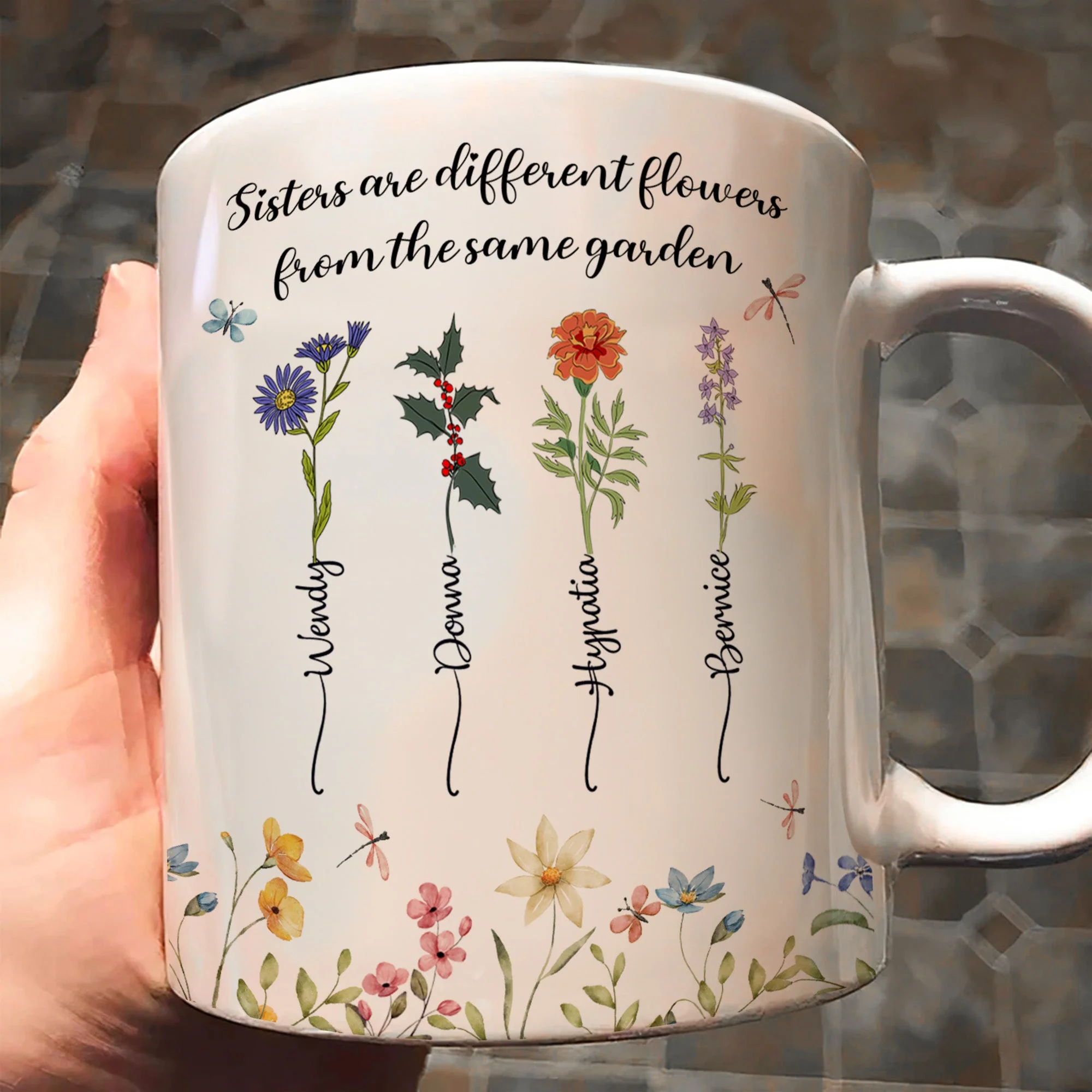 Personalized Sisters Mug with Birth Flowers Ceramic Gift - Image 3