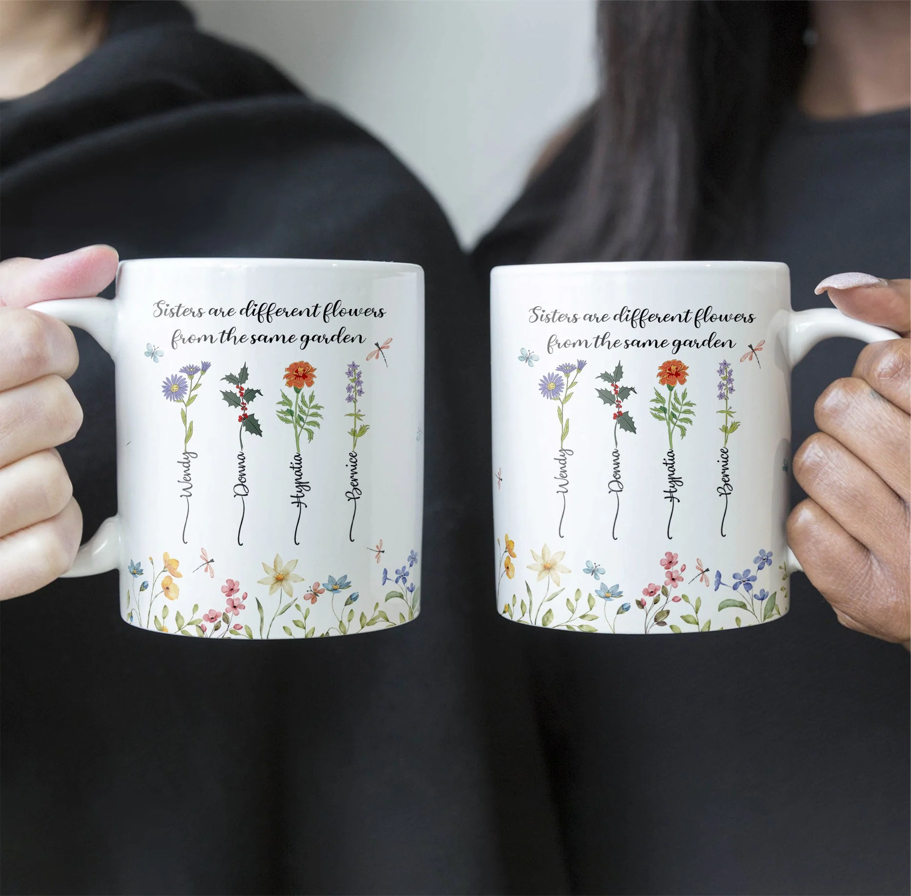 Personalized Sisters Mug with Birth Flowers Ceramic Gift - Image 5