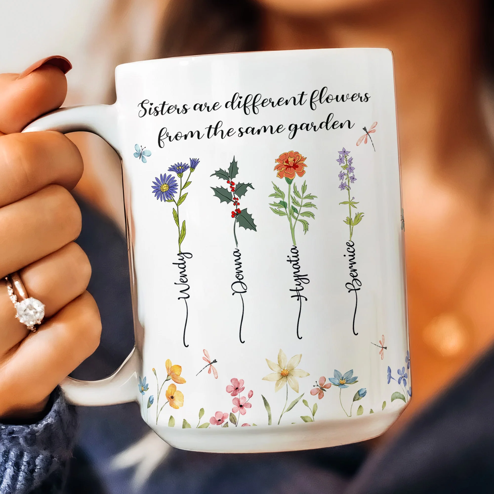 Personalized Sisters Mug with Birth Flowers Ceramic Gift - Image 6