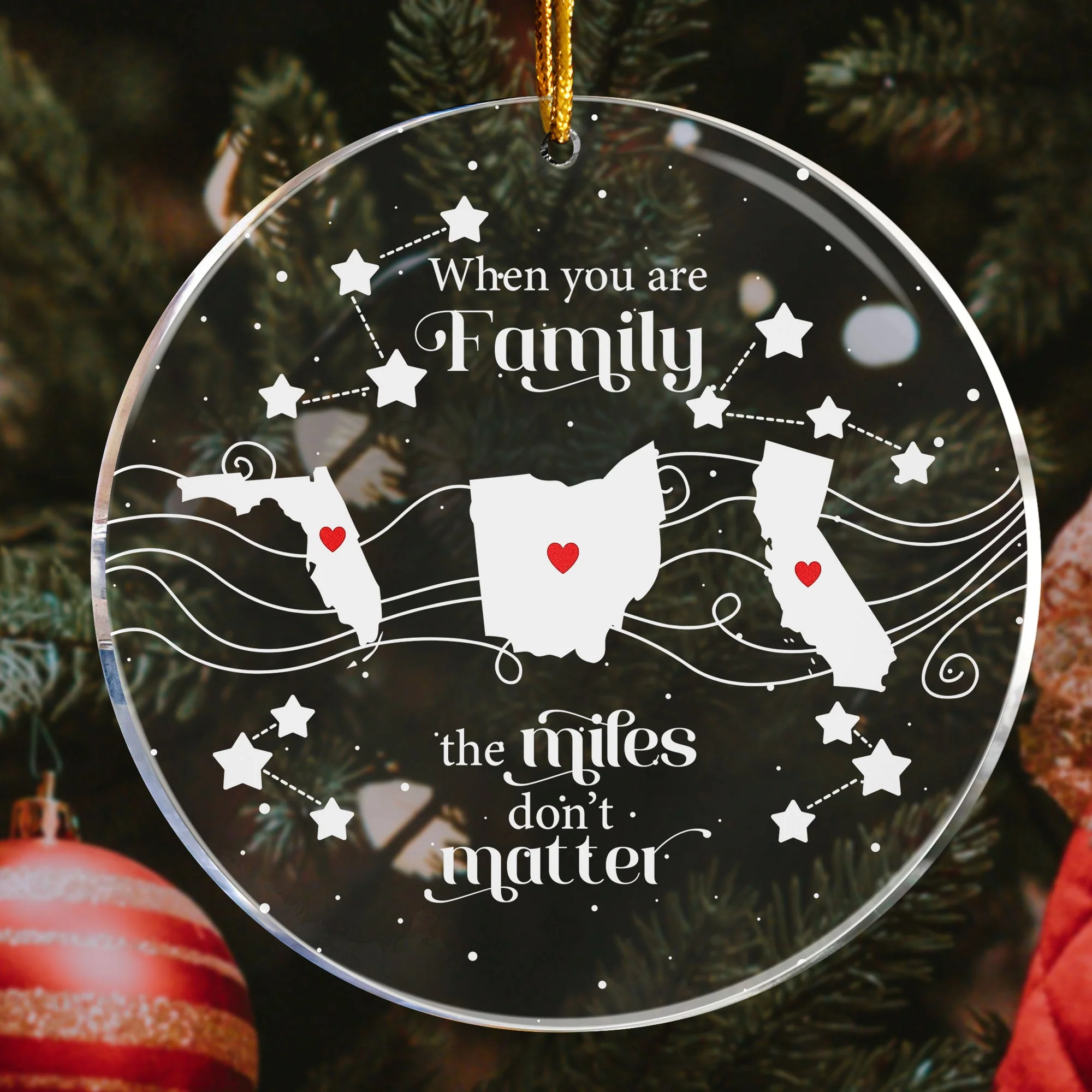 When You Are Family the Miles Don't Matter Personalized Acrylic Ornament – Long Distance Christmas Gift for Family, Parents, Siblings - Image 5