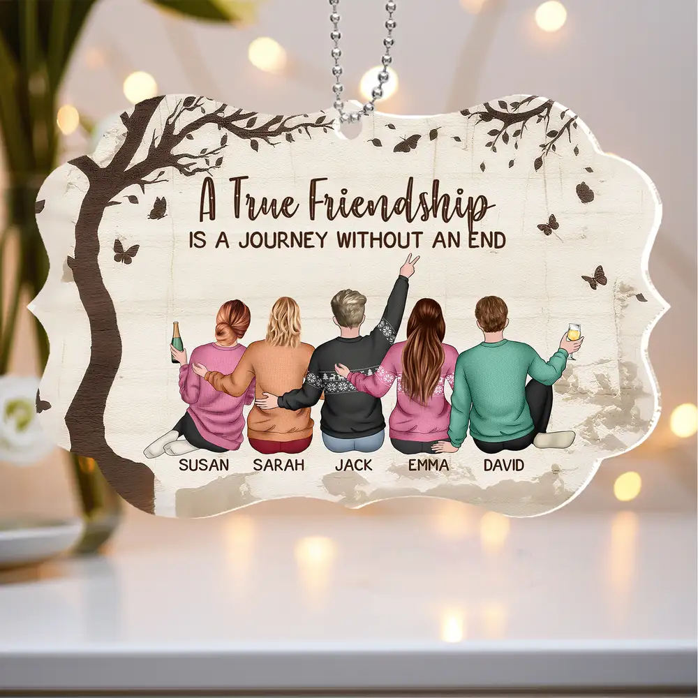 A True Friendship Is a Journey Without an End – Personalized Wooden Car Hanger Gift for Best Friends - Image 3
