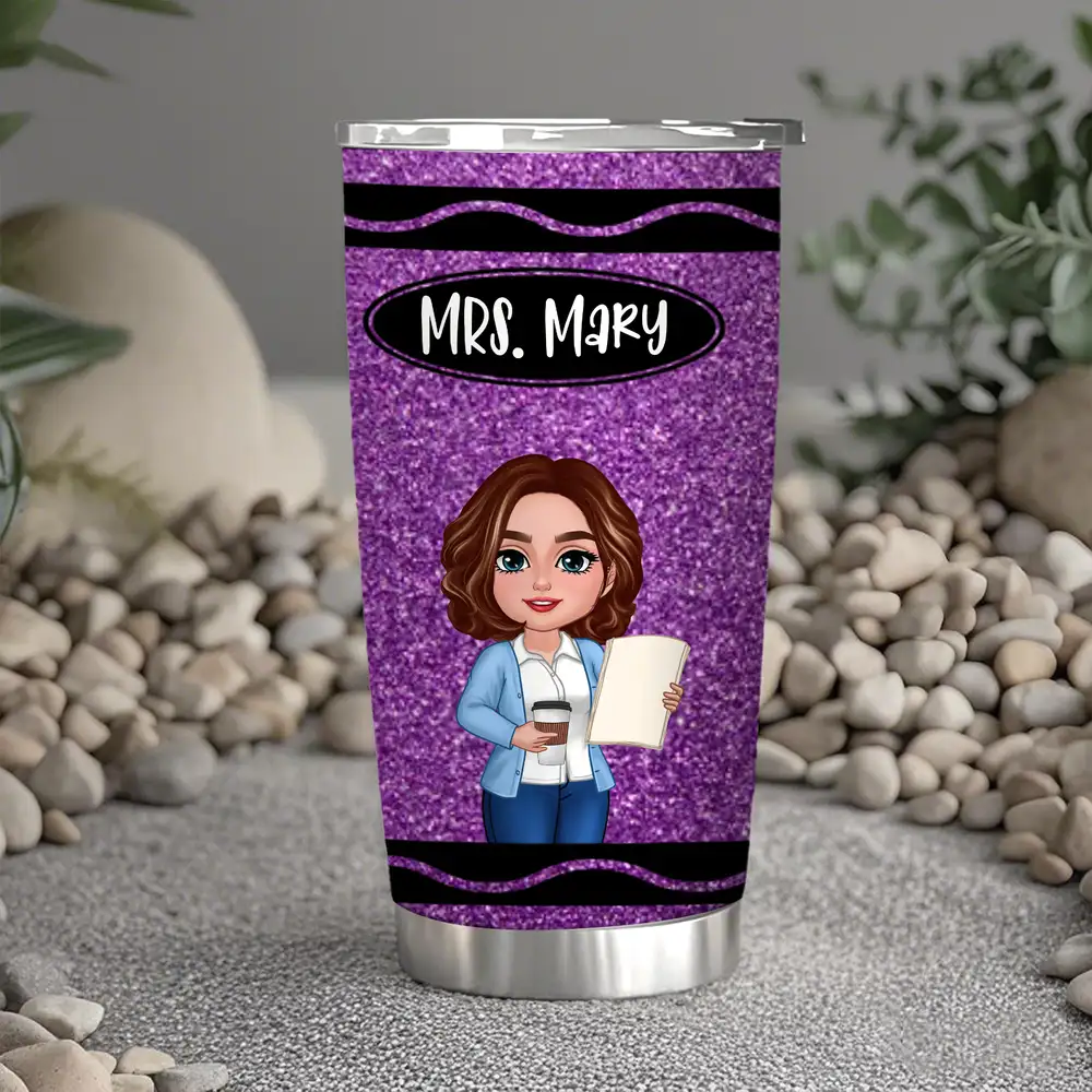 Custom Teacher Travel Mug – Personalized Glitter Tumbler for Teachers (Not Real Glitter) - Image 2