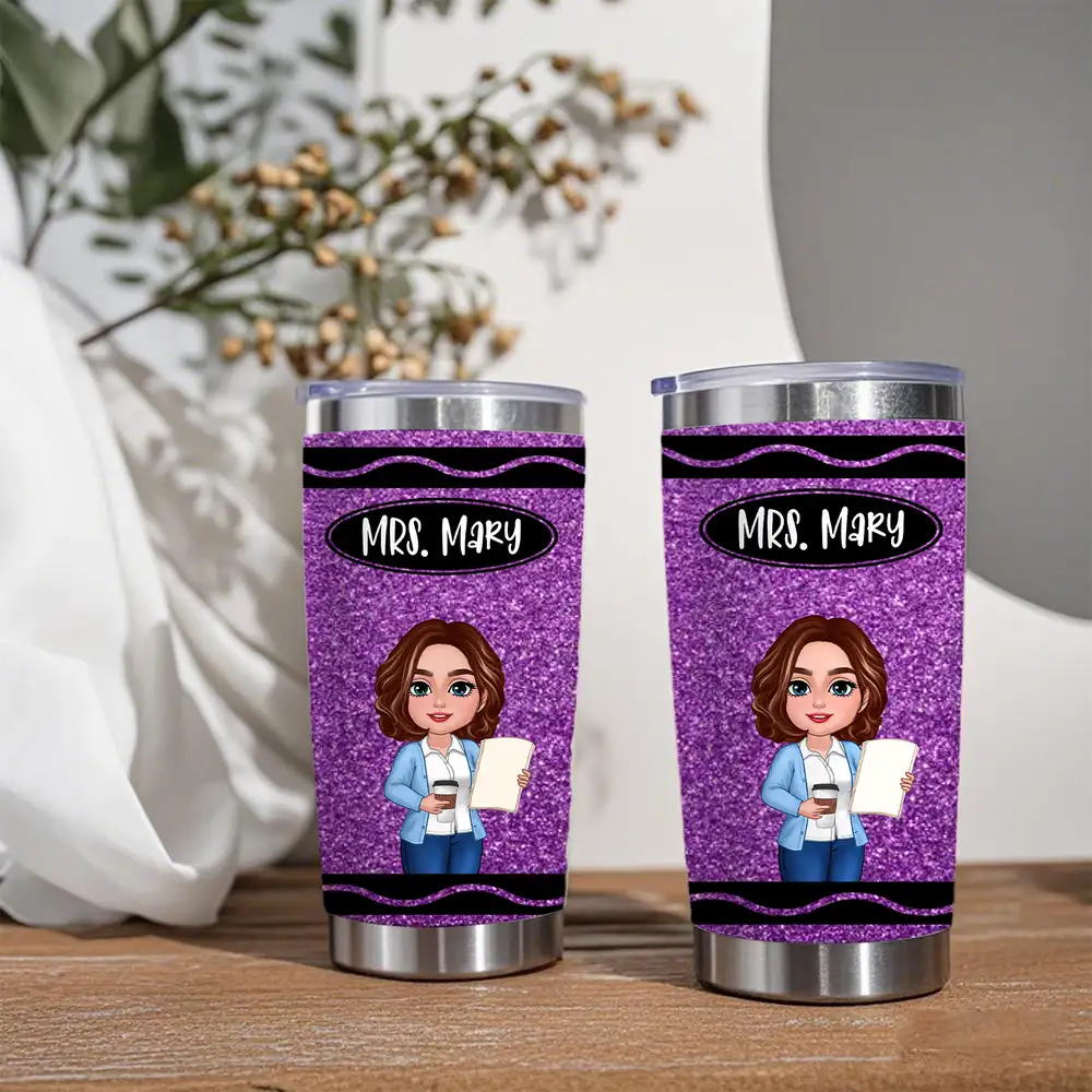 Custom Teacher Travel Mug – Personalized Glitter Tumbler for Teachers (Not Real Glitter) - Image 3