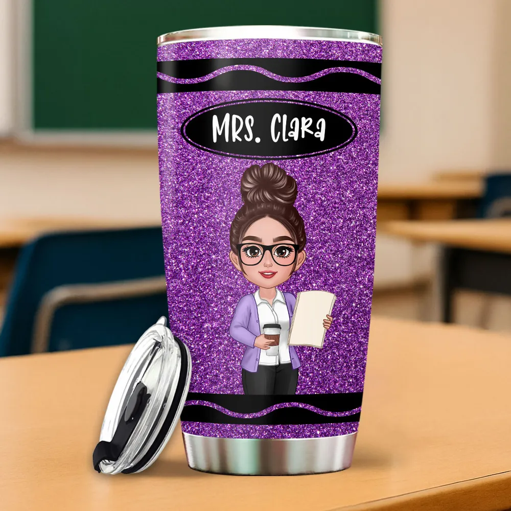 Custom Teacher Travel Mug – Personalized Glitter Tumbler for Teachers (Not Real Glitter) - Image 4